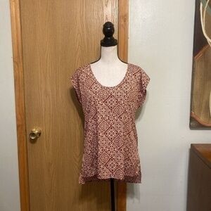 14th & Union Small Multi-Color w/Geometric Print Cap Sleeve Scoop Neck Blouse